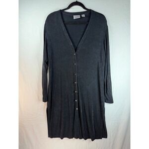 Chicos Travelers Black Ribbed Longline Cardigan Button Front Side Slit Size 2 L